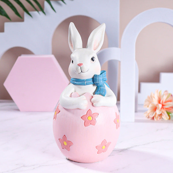 Elosung Pink Easter Rabbit Egg Resin Decoration Charming Festive Gift For Kids Rooms And Holidays Seasonal Decorations