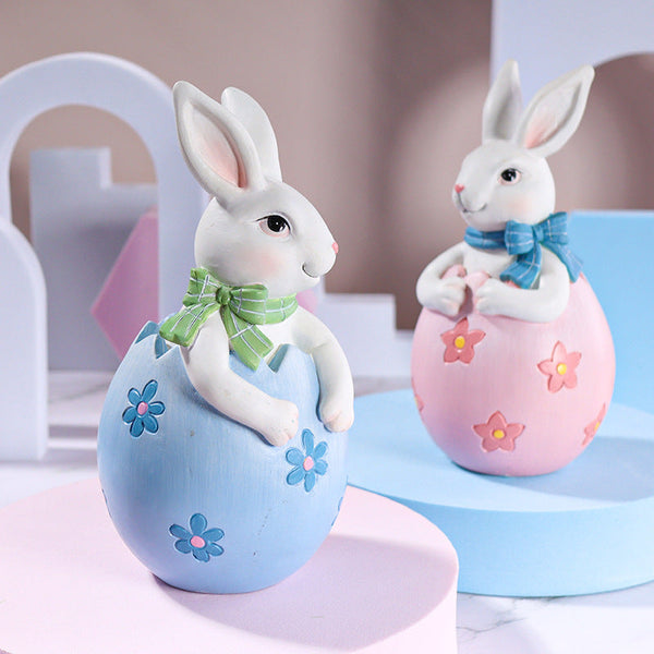 Elosung Pink Easter Rabbit Egg Resin Decoration Charming Festive Gift For Kids Rooms And Holidays Seasonal Decorations