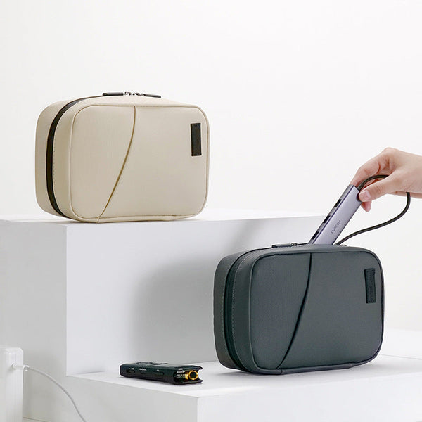 Beige Premium Pu Leather Multi Functional Travel Cable Organizer Waterproof Digital Storage Pouch Other Travel Accessories