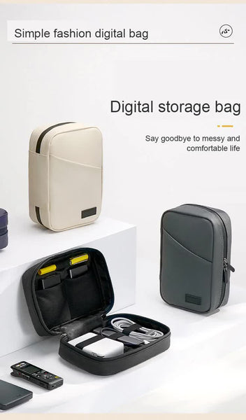 Beige Premium Pu Leather Multi Functional Travel Cable Organizer Waterproof Digital Storage Pouch Other Travel Accessories