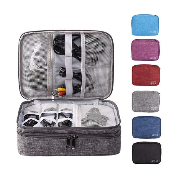 Black Durable Three Layer Earphone & Digital Organizer Waterproof Cosmetic Cable Storage Pouch(Photography Props Not Included Only The Bag) Headphones