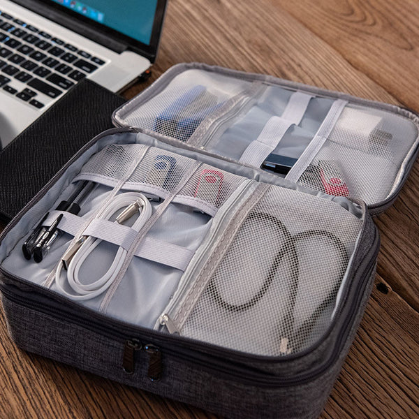 Black Durable Three Layer Earphone & Digital Organizer Waterproof Cosmetic Cable Storage Pouch(Photography Props Not Included Only The Bag) Headphones