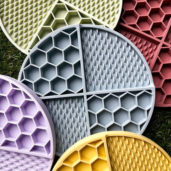 Elosung 2 Pcs Pink Honeycomb Pet Slow Feeder Bowl Anti Choke Silicone Lick Mat With Suction For Dogs Dog Bowls