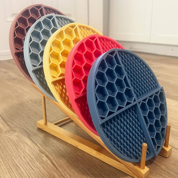 Elosung 2 Pcs Pink Honeycomb Pet Slow Feeder Bowl Anti Choke Silicone Lick Mat With Suction For Dogs Dog Bowls