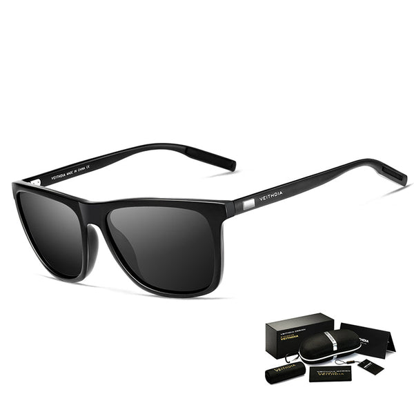 Black Frame + Temples Gray Lenses Unisex Aluminum Magnesium Square Polarized Stylish Uv Protective Driving Glasses With Case Sunglasses