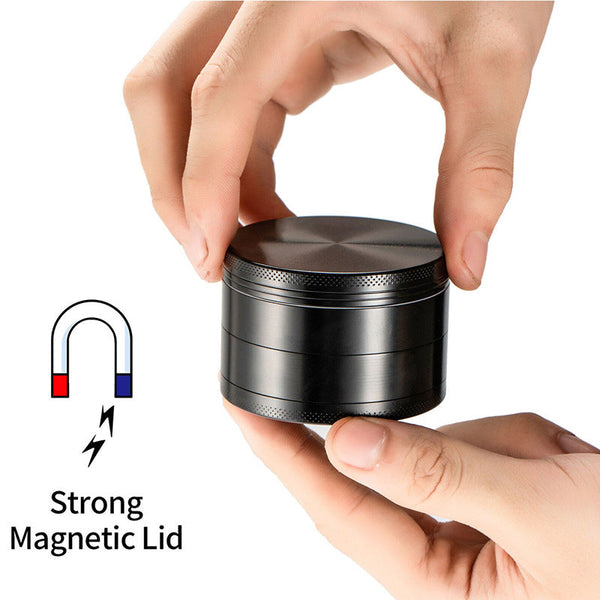 Black Premium 4 Layer Zinc Alloy Herb Grinder Magnetic Lid & Fine Grinding 63Mm 162G Other Kitchen Gadgets