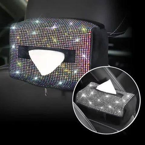 Colored Diamond Bling Rhinestone Car Tissue Box Holder Applies To Visor & Seat Back Other Car Interior