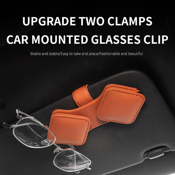 2 Pcs Car Sun Visor Glasses Holder Clip With Dual Magnetic Clamps Pu Leather Anti Slip Multi Functional Storage Sun Visors