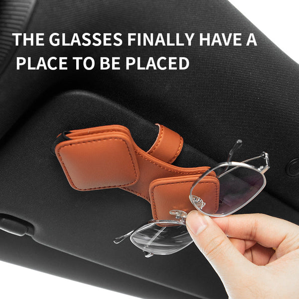 2 Pcs Car Sun Visor Glasses Holder Clip With Dual Magnetic Clamps Pu Leather Anti Slip Multi Functional Storage Sun Visors