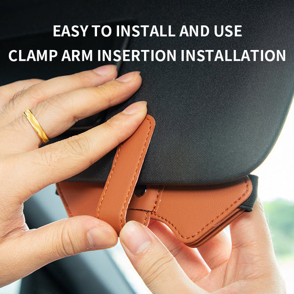 2 Pcs Car Sun Visor Glasses Holder Clip With Dual Magnetic Clamps Pu Leather Anti Slip Multi Functional Storage Sun Visors