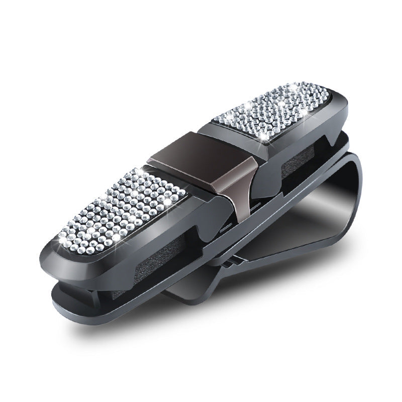 Elosung 6 Pcs White Luxury Rhinestone Car Sun Visor Glasses Clip Sun Visors