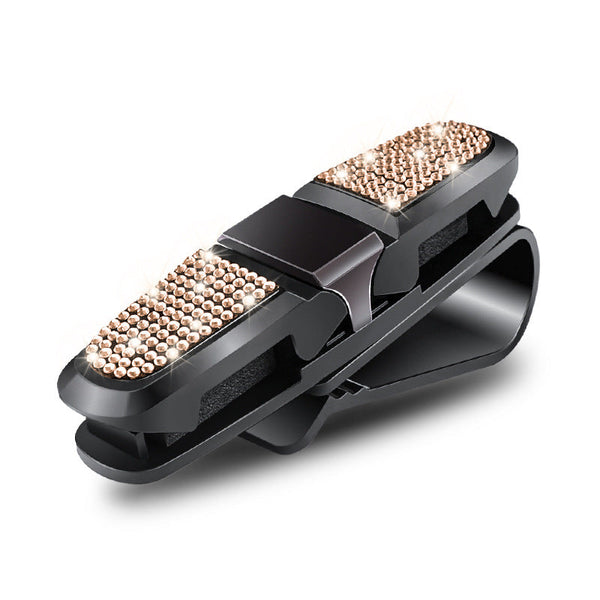 Elosung 6 Pcs White Luxury Rhinestone Car Sun Visor Glasses Clip Sun Visors