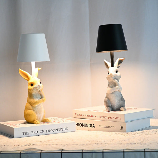 Yellow Bunny White Hade Adorable Rabbit Resin Table 3 Color Led Usb Rechargeable Touch Dimming Lamps
