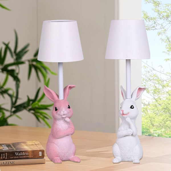 Yellow Bunny White Hade Adorable Rabbit Resin Table 3 Color Led Usb Rechargeable Touch Dimming Lamps