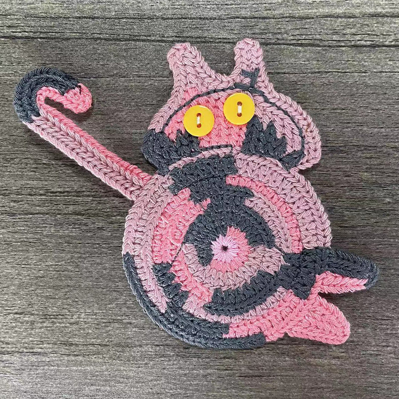4 Pcs Pink And Grey Cute Cat Butt Knitted Coaster Lightweight Crochet Drink Mat 15X10cm Coasters