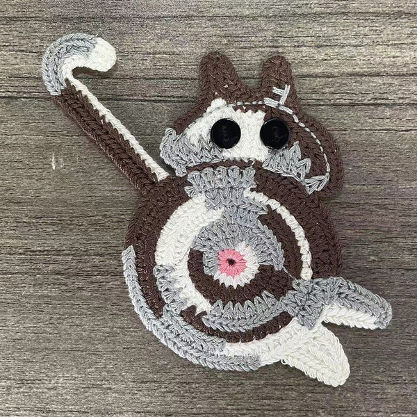4 Pcs Greybrown And White Cute Cat Butt Knitted Coaster Lightweight Crochet Drink Mat 15X10cm Coasters