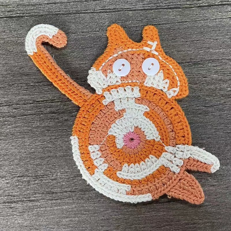 4 Pcs Orange Cute Cat Butt Knitted Coaster Lightweight Crochet Drink Mat 15X10cm Coasters