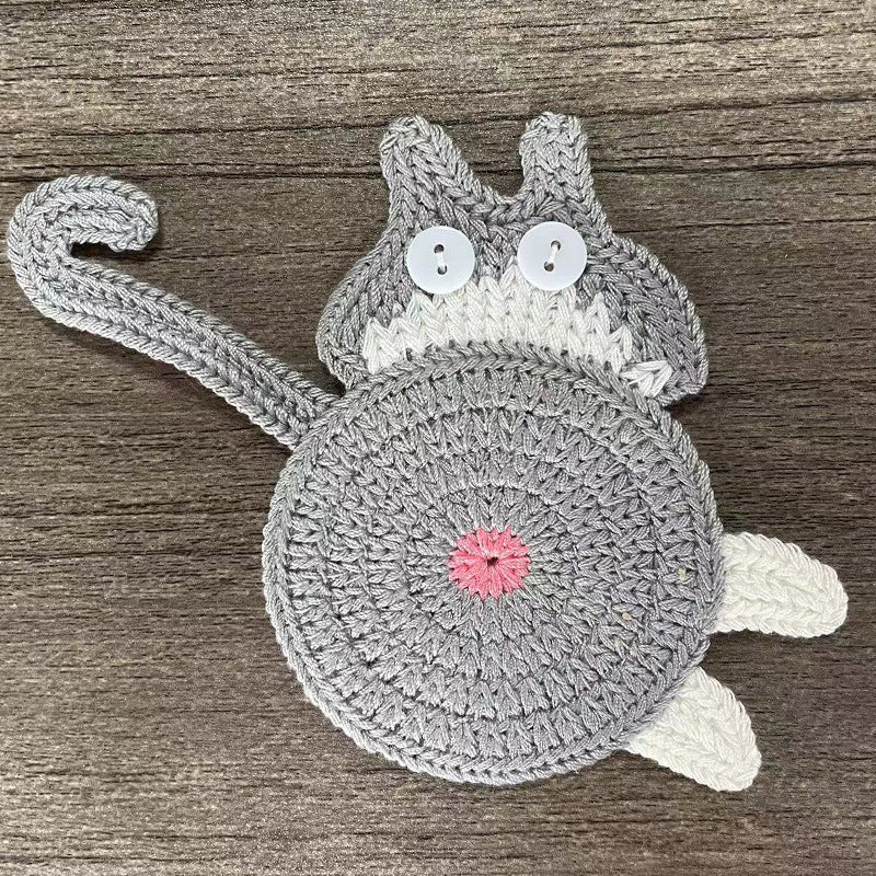 4 Pcs Grey And White Cute Cat Butt Knitted Coaster Lightweight Crochet Drink Mat 15X10cm Coasters