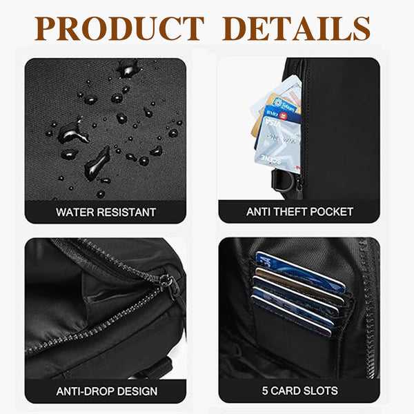 Black Trendy Waterproof Sling Bag Lightweight Crossbody Chest Pack Adjustable Strap Women's Bags & Handbags