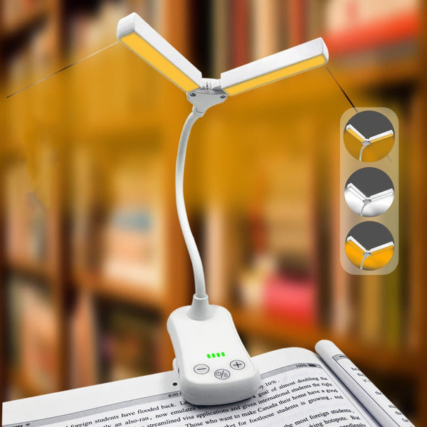 White Rechargeable Dual Head Clip On Book Light Touch Control Reading Lamp With Eye Protection Lamps