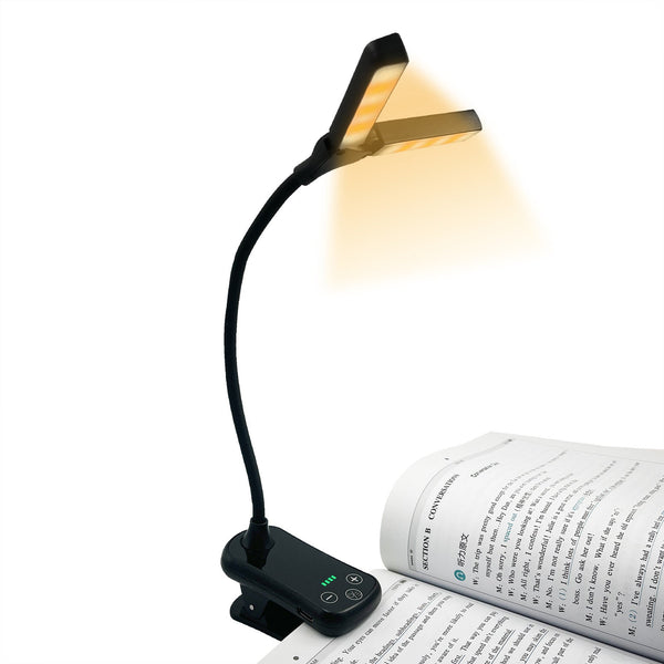White Rechargeable Dual Head Clip On Book Light Touch Control Reading Lamp With Eye Protection Lamps