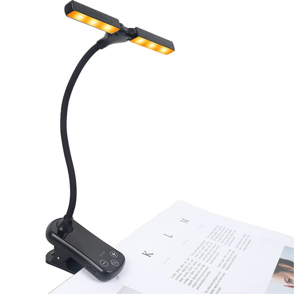 Black Rechargeable Dual Head Clip On Book Light Touch Control Reading Lamp With Eye Protection Lamps
