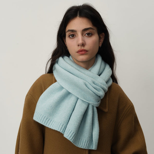 Blue Soft Wool Blend Solid Color Knit Scarf For Women Cozy Faux Cashmere Shawl Scarves & Wraps