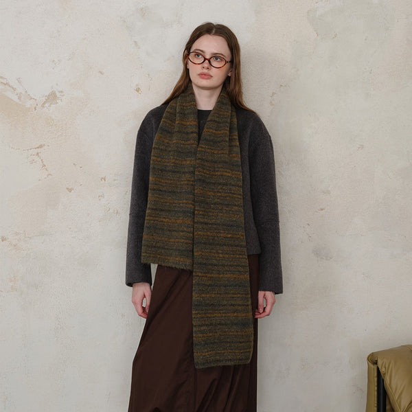 Khaki Wool Blend Knit Scarf Warm And Stylish For Men Women Scarves & Wraps