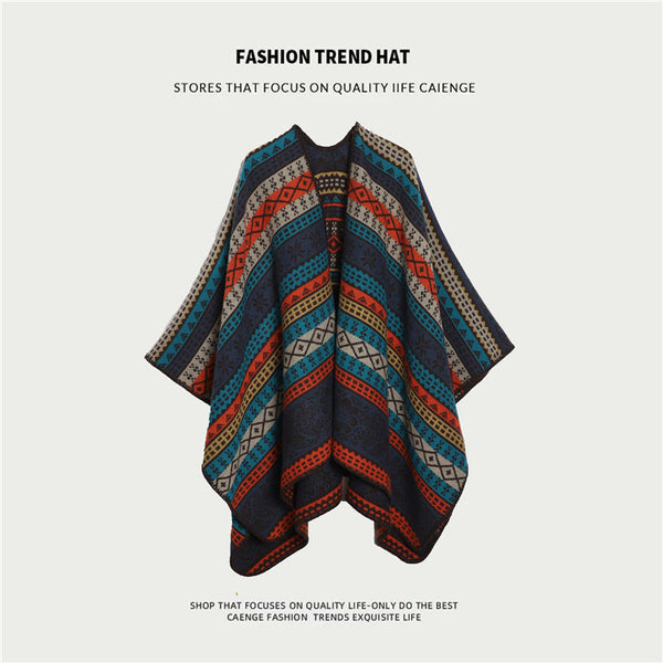 Green Ethnic Boho Shawl For Women Stylish Split Cape Travel And Cooling Rooms Scarves & Wraps