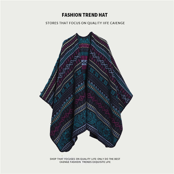 Green Ethnic Boho Shawl For Women Stylish Split Cape Travel And Cooling Rooms Scarves & Wraps