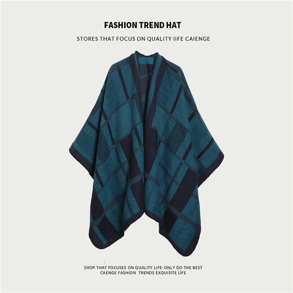 Green Ethnic Boho Shawl For Women Stylish Split Cape Travel And Cooling Rooms Scarves & Wraps