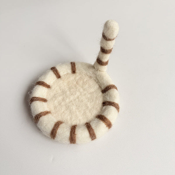 2 Pcs White Handmade Wool Felt Cat Cute Tiger Design Heat Resistant Table Mats Coasters