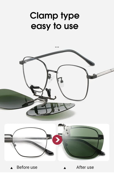 Elosung 2 Pcs Gradient Pink Polarized Clip On Day And Night Use Frameless Polygon Design For Fishing Driving Sunglasses