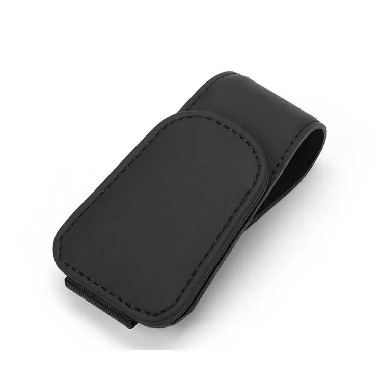 Elosung 2 Pcs Black Pu Leather Car Visor Sunglasses Holder Multi Functional Clip For Glasses Cards And Tickets 9.5X4.5Cm Sun Visors