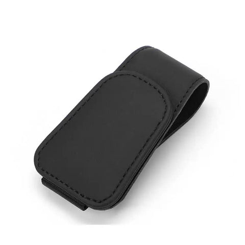 Elosung 2 Pcs Black Pu Leather Car Visor Sunglasses Holder Multi Functional Clip For Glasses Cards And Tickets 9.5X4.5Cm Sun Visors
