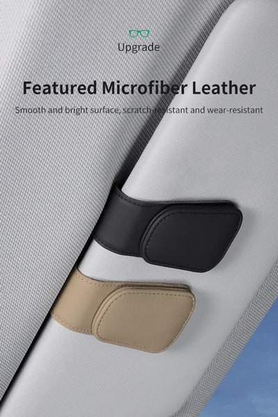 Elosung 2 Pcs Black Pu Leather Car Visor Sunglasses Holder Multi Functional Clip For Glasses Cards And Tickets 9.5X4.5Cm Sun Visors