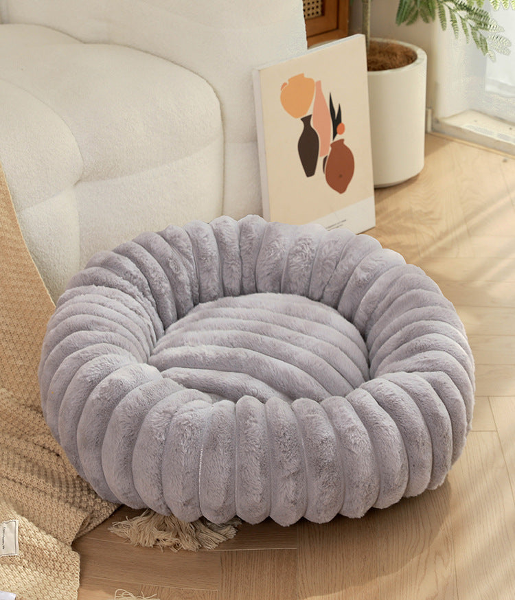 Grey Plush Pet Bed 40Cm Round Dog & Cat Mat Cozy Pp Cotton Filled Comfortable Pet Supplies Pet Beds