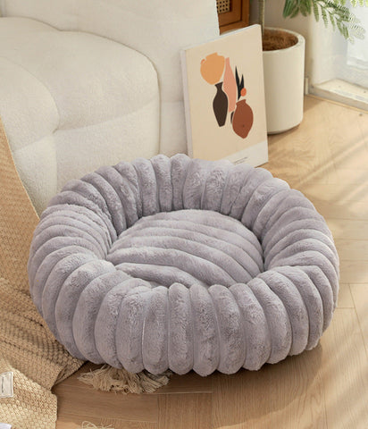 Grey Plush Pet Bed 40Cm Round Dog & Cat Mat Cozy Pp Cotton Filled Comfortable Pet Supplies Pet Beds