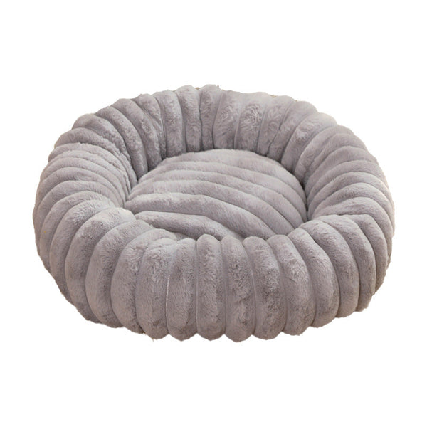 Grey Plush Pet Bed 40Cm Round Dog & Cat Mat Cozy Pp Cotton Filled Comfortable Pet Supplies Pet Beds