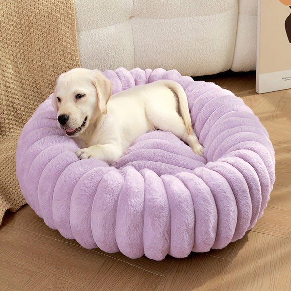 Grey Plush Pet Bed 40Cm Round Dog & Cat Mat Cozy Pp Cotton Filled Comfortable Pet Supplies Pet Beds