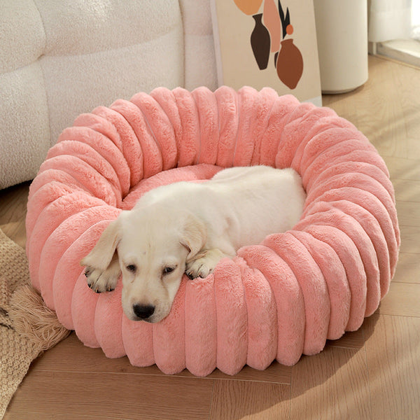 Grey Plush Pet Bed 40Cm Round Dog & Cat Mat Cozy Pp Cotton Filled Comfortable Pet Supplies Pet Beds