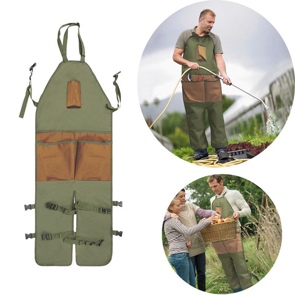 Green And Brown Gardening Leg Apron Oxford Fabric Multi Pocket Extended Design 118X45cm 450G Tool Carriers Aprons & Belts