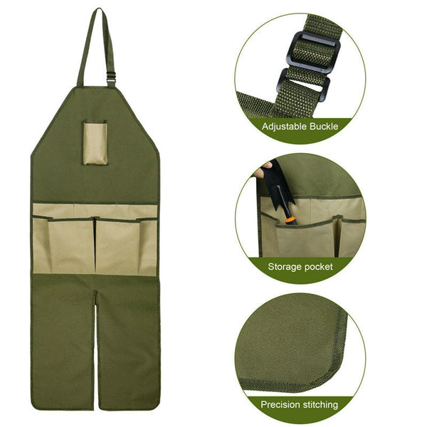 Green And Brown Gardening Leg Apron Oxford Fabric Multi Pocket Extended Design 118X45cm 450G Tool Carriers Aprons & Belts