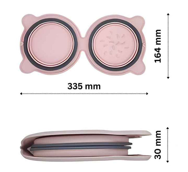 Grey Portable Collapsible Pet Bowl Set Food Grade Silicone Double Bowl For Dogs & Cats Anti Slip & Easy To Clean Dog Bowls