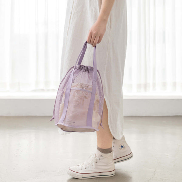 Lightweight Mesh Drawstring Beach Bag Portable Travel Organizer For Toiletries And Essentials Women's Bags & Handbags