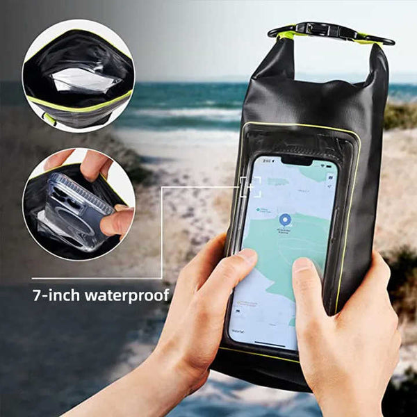 Black And Green 2L Waterproof Phone Pouch Multi Functional Pvc Dry Bag For Swimming Activities Dry Bags