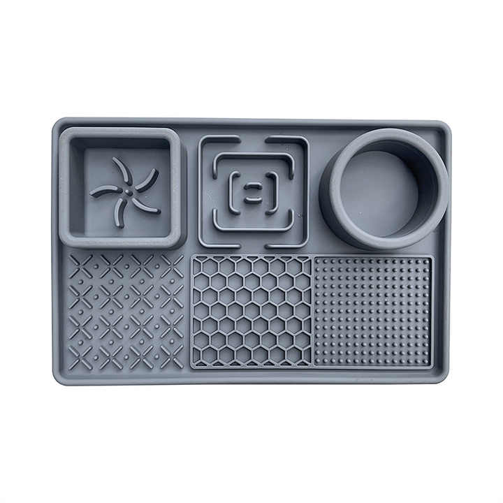 Grey Multi Functional Pet Slow Feeder Lick Mat Durable Food Grade Silicone Anti Bite Bowl For Dogs Dog Feeding Mats