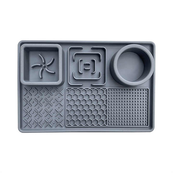 Grey Multi Functional Pet Slow Feeder Lick Mat Durable Food Grade Silicone Anti Bite Bowl For Dogs Dog Feeding Mats