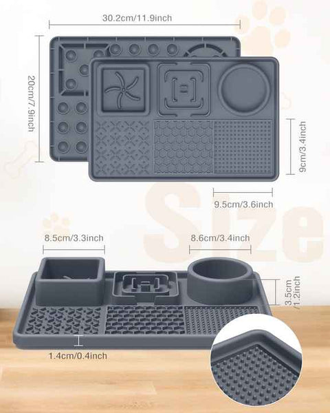 Grey Multi Functional Pet Slow Feeder Lick Mat Durable Food Grade Silicone Anti Bite Bowl For Dogs Dog Feeding Mats