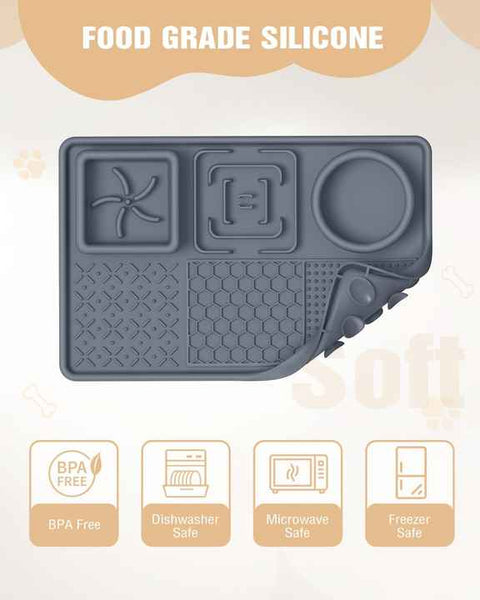 Grey Multi Functional Pet Slow Feeder Lick Mat Durable Food Grade Silicone Anti Bite Bowl For Dogs Dog Feeding Mats